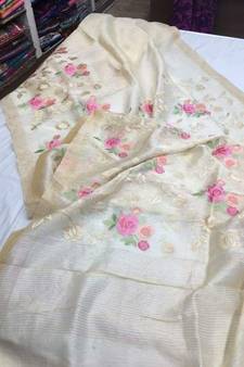 multicolor Handcrafted Silk linen saree with embroidery work