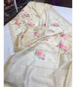 multicolor Handcrafted Silk linen saree with embroidery work