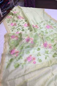 multicolor Handcrafted Silk linen saree with embroidery work