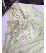 multicolor Handcrafted Silk linen saree with embroidery work