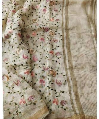 multicolor Handcrafted Silk linen saree with embroidery work 1