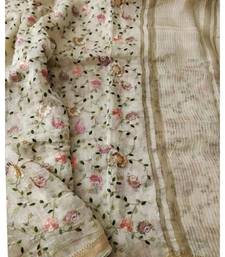 multicolor Handcrafted Silk linen saree with embroidery work