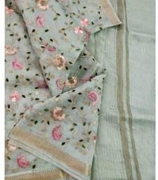 multicolor Handcrafted Silk linen saree with embroidery work