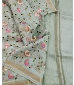 multicolor Handcrafted Silk linen saree with embroidery work