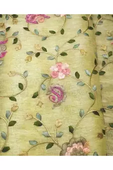 multicolor Handcrafted Silk linen saree with embroidery work