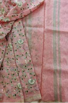 multicolor Handcrafted Silk linen saree with embroidery work