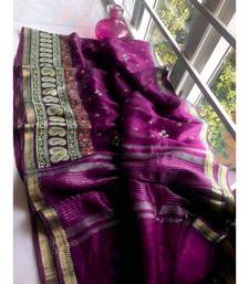 multicolor Handcrafted Silk linen saree with embroidery work