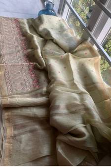 multicolor Handcrafted Silk linen saree with embroidery work