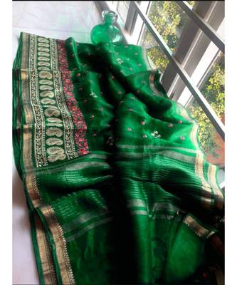 multicolor Handcrafted Silk linen saree with embroidery work 1