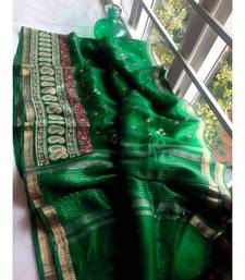 multicolor Handcrafted Silk linen saree with embroidery work