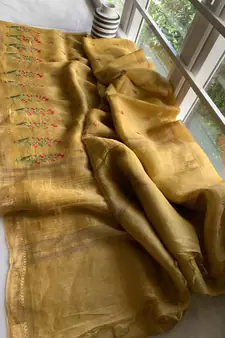 multicolor Handcrafted Silk linen saree with embroidery work