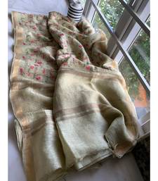 multicolor Handcrafted Silk linen saree with embroidery work