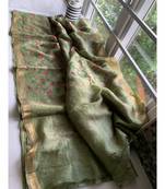 multicolor Handcrafted Silk linen saree with embroidery work