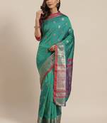 Turquoise woven banarasi saree with blouse