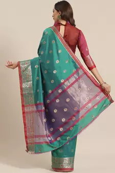 Turquoise woven banarasi saree with blouse