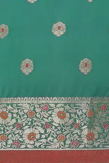 Turquoise woven banarasi saree with blouse