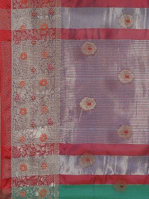 Turquoise woven banarasi saree with blouse 4