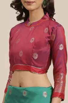 Turquoise woven banarasi saree with blouse