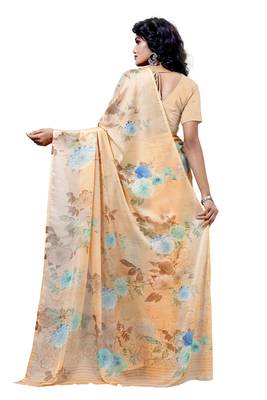 Beige printed pure chiffon saree with blouse 2
