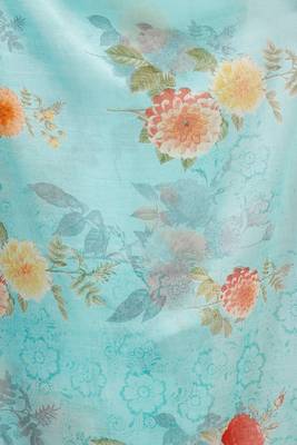 Blue printed pure chiffon saree with blouse 3