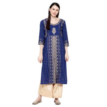 Aqua-blue printed rayon ethnic-kurtis 1