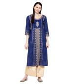 Aqua-blue printed rayon ethnic-kurtis