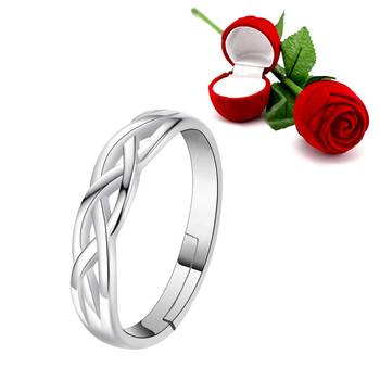 Silver Plated Adjustable Ring with 1 Piece Red Rose Gift Box for Girls and women 1