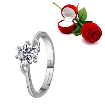 Silver Plated Adjustable Ring with 1 Piece Red Rose Gift Box for Girls and women 1
