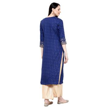 Aqua-blue printed rayon ethnic-kurtis 2