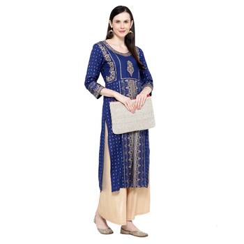 Aqua-blue printed rayon ethnic-kurtis 3