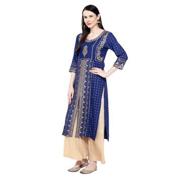 Aqua-blue printed rayon ethnic-kurtis 4