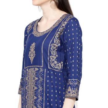 Aqua-blue printed rayon ethnic-kurtis 5