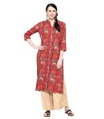 Maroon printed rayon ethnic-kurtis