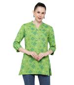 Parrot-green printed rayon short-kurtis