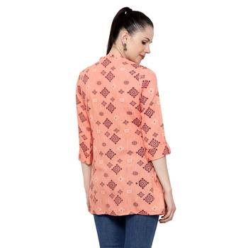 Light-orange printed rayon short-kurtis 2