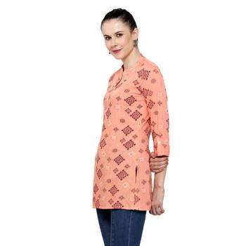 Light-orange printed rayon short-kurtis 4