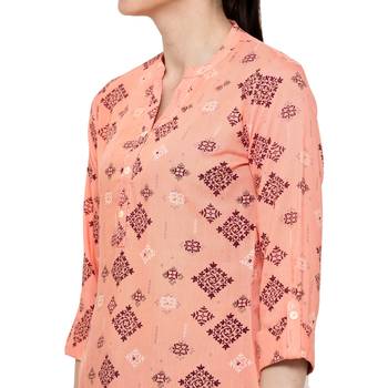 Light-orange printed rayon short-kurtis 5