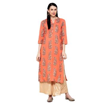 Orange printed rayon ethnic-kurtis 1