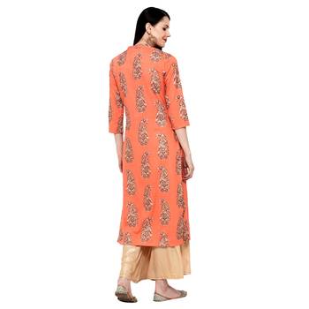 Orange printed rayon ethnic-kurtis 2