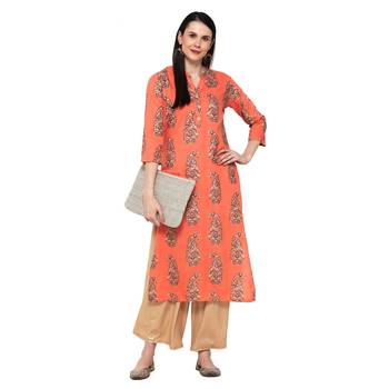 Orange printed rayon ethnic-kurtis 3