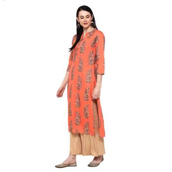 Orange printed rayon ethnic-kurtis 4