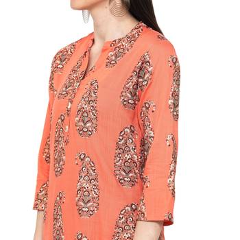 Orange printed rayon ethnic-kurtis 5