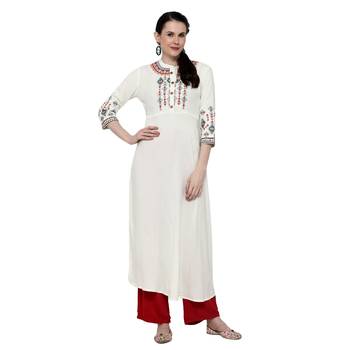 Cream embroidered rayon ethnic-kurtis 1