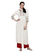 Cream embroidered rayon ethnic-kurtis