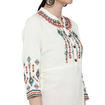 Cream embroidered rayon ethnic-kurtis 5