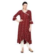 Maroon printed rayon ethnic-kurtis