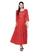 Red printed rayon ethnic-kurtis
