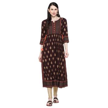Brown printed rayon ethnic-kurtis 1