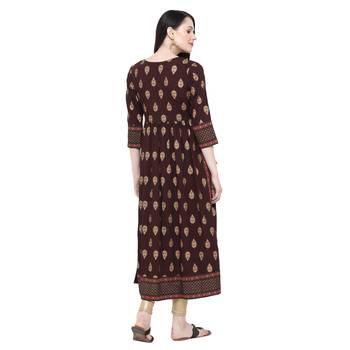 Brown printed rayon ethnic-kurtis 2