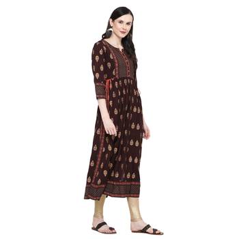 Brown printed rayon ethnic-kurtis 3
